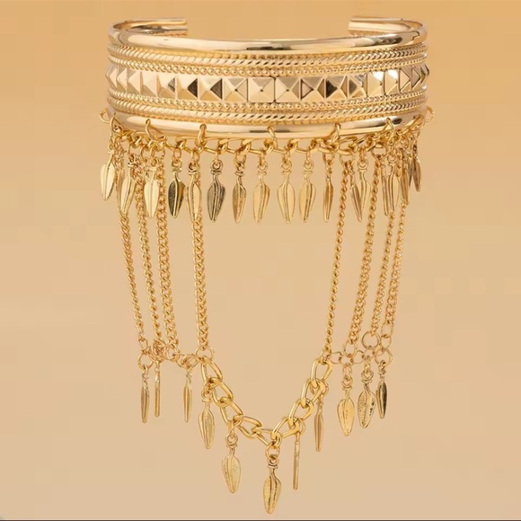 Anthropologie Jewelry - Gold Leaf Tassel Chain Arm Cuff Bracelet ✨